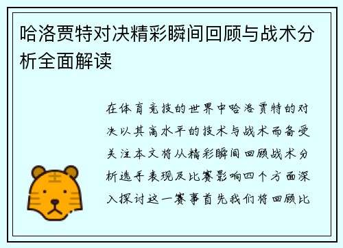 哈洛贾特对决精彩瞬间回顾与战术分析全面解读
