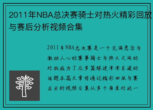 2011年NBA总决赛骑士对热火精彩回放与赛后分析视频合集